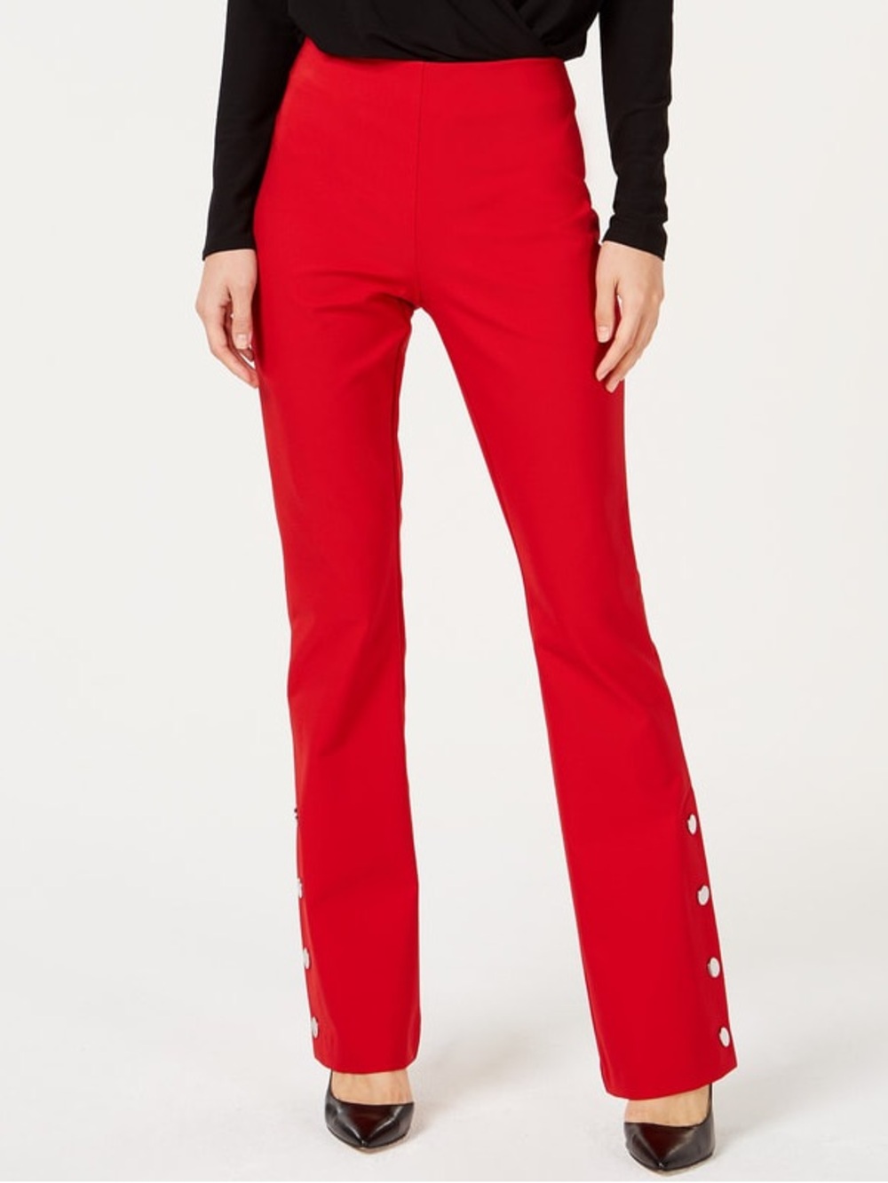 INC International Concepts Bright Red Flare Bootcut Pants w Side Snap Details 2P